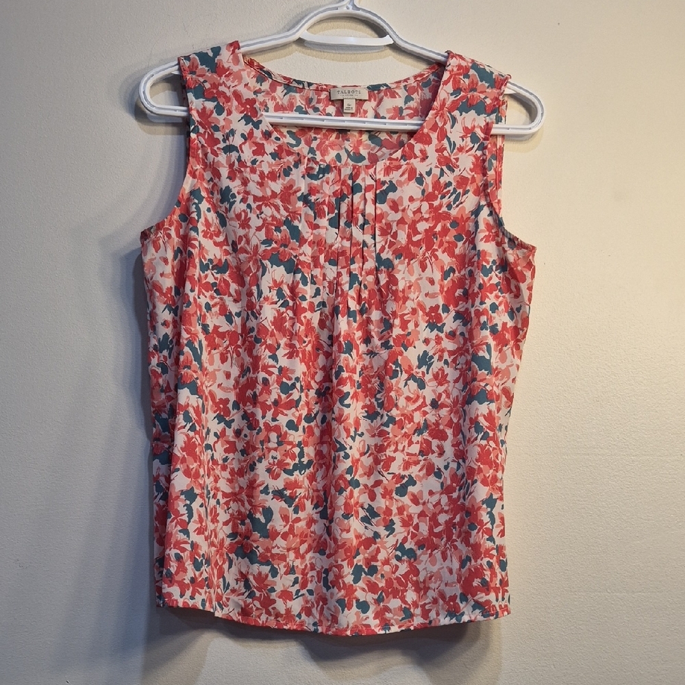 🌟 4 For $ 15 🌟 Talbots Coral and Teal Floral Sleeveless Top